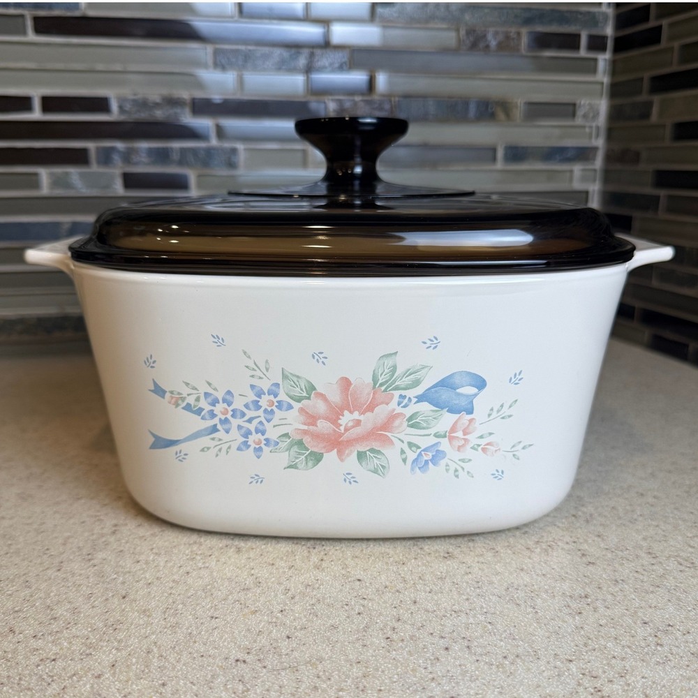 Vintage Corning Ware Symphony 3L Casserole Dish A-3-B with Pyrex Amber Lid A9C